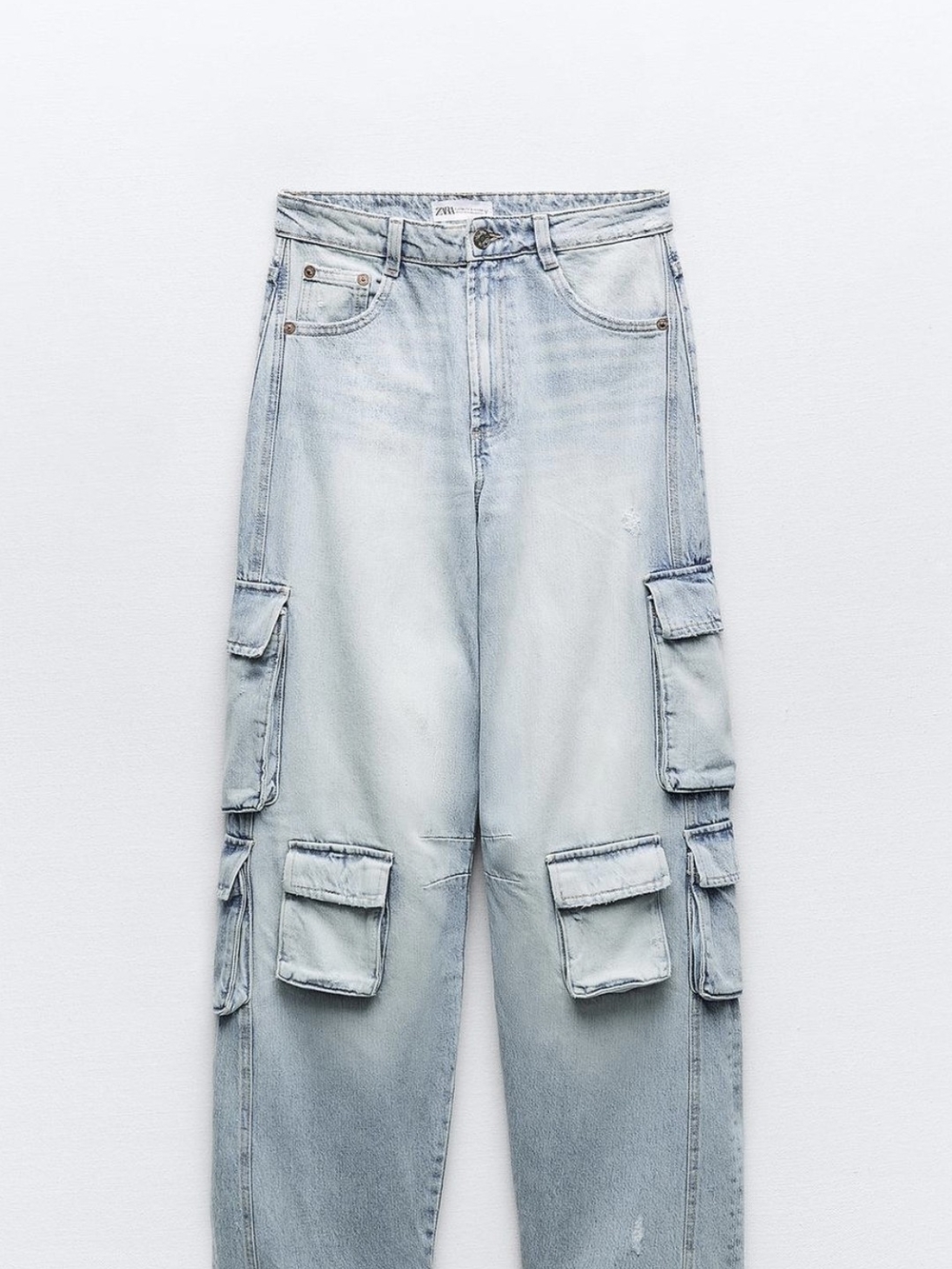 Light Blue Cargo Jeans for Women - Relaxed Fit